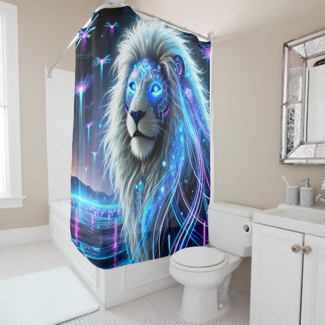 Robot Lion Art Shower Curtain (In Situ)