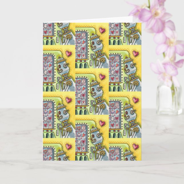 ROBOT LOOKING FOR LOVE HEART VENDING MACHINE Blank Card (Orchid)