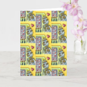 ROBOT LOOKING FOR LOVE HEART VENDING MACHINE Blank Card