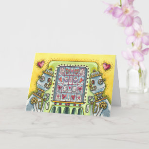ROBOT LOOKING FOR LOVE HEART VENDING MACHINE Blank Card