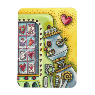 ROBOT LOOKING FOR LOVE, HEART VENDING MACHINE CUTE MAGNET