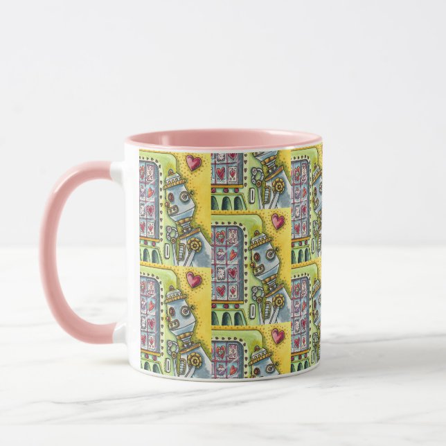 ROBOT LOOKING FOR LOVE, HEART VENDING MACHINE CUTE MUG (Left)