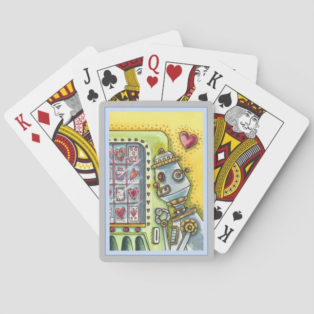 ROBOT LOOKING FOR LOVE, HEART VENDING MACHINE CUTE PLAYING CARDS (Back)