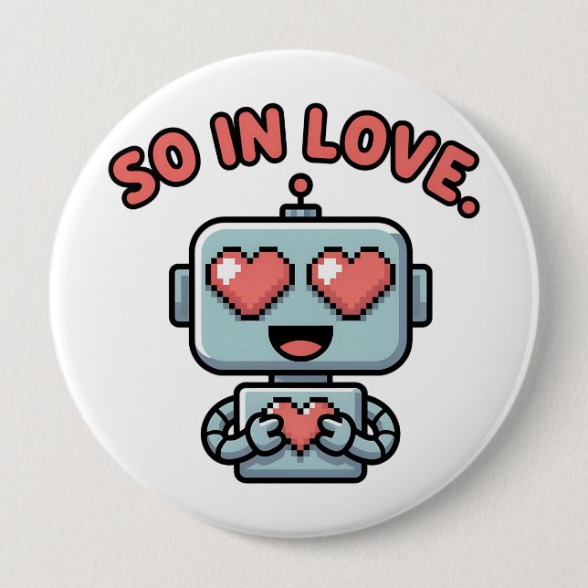 Robot Love, 10 Cm Round Badge (Front)