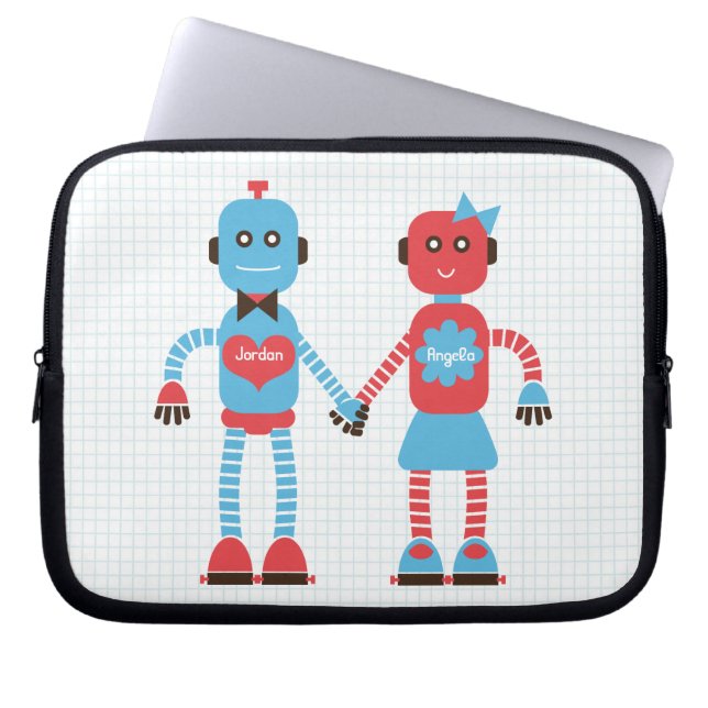 Robot Love Personalised Laptop Sleeve for Couples (Front)