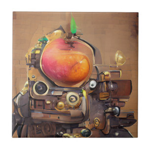 Robot mango head steampunk digital art ceramic tile