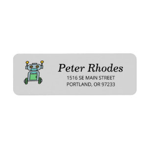 Robot on wheels on grey return address label