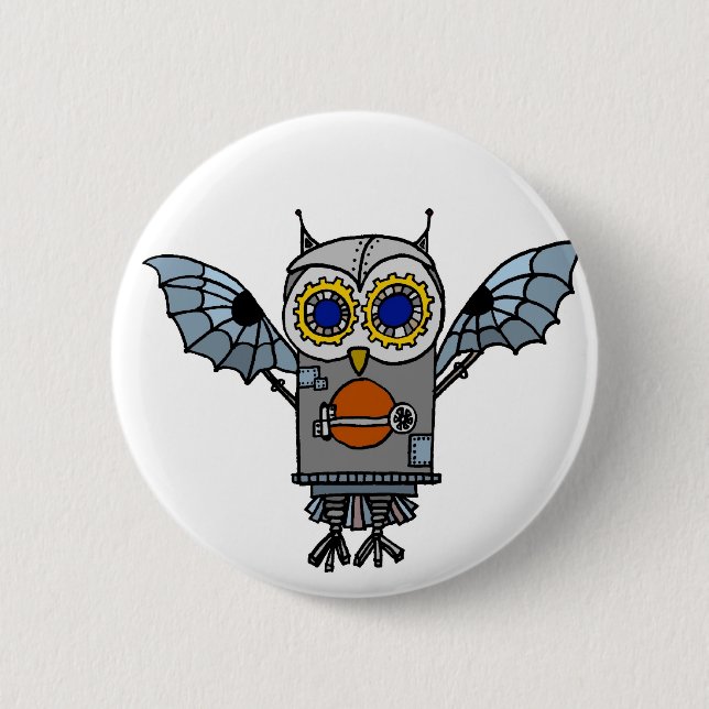 Robot Owl 6 Cm Round Badge (Front)