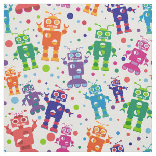 Robot Party Colourful Kids Fun Pattern Fabric