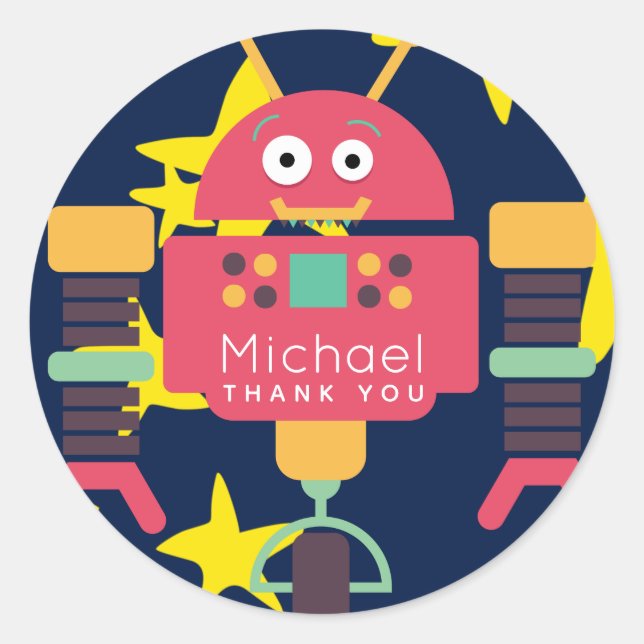Robot Party Stickers Boys Personalised Favours (Front)