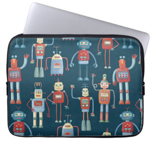 Robot Pattern Dark Laptop Sleeve