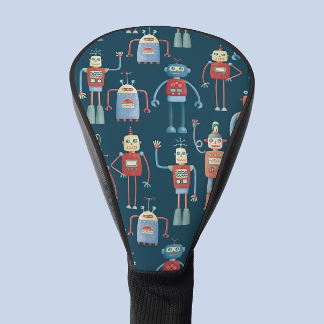 Robot Pattern Retro Golf Head Cover (Fun retro robots pattern  golf head cover)