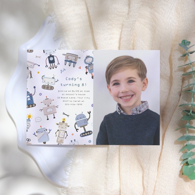 Robot Photo Birthday Party Invitation (Creator Uploaded)