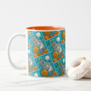 ROBOT PICKING PUMPKINS , HALLOWEEN MECHANICAL MAN Two-Tone COFFEE MUG