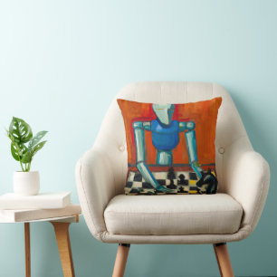 ROBOT PLAYING CHESS   COLORFUL AI CHESS PLAYER CUSHION