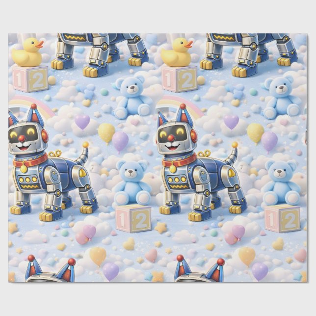 Robot puppy and pink Ted Wrapping Paper (Flat)