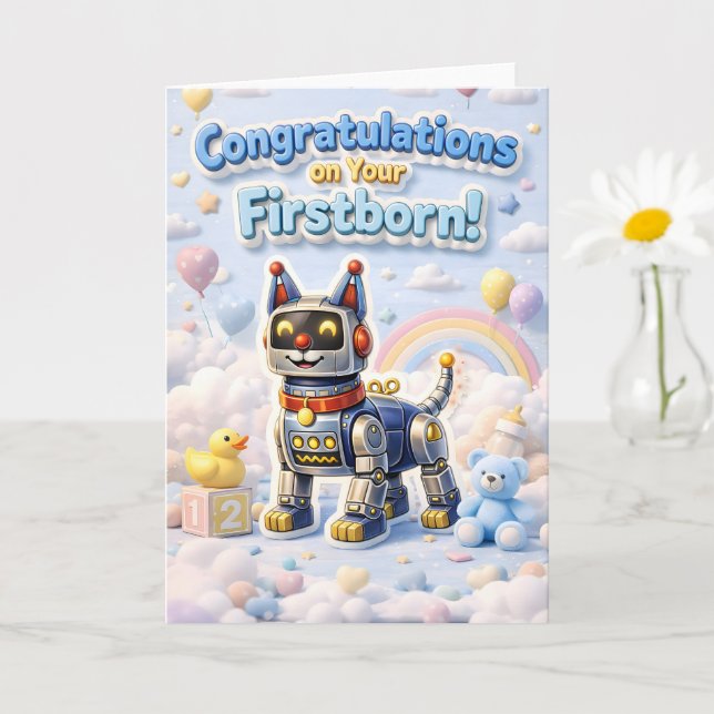 Robot puppy, congratulations on your firstborn new card (Small Plant)