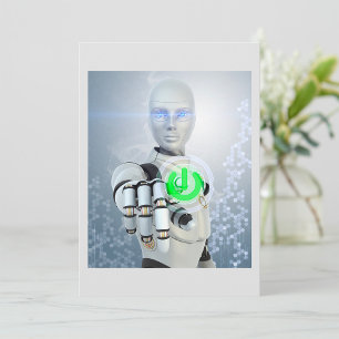 Robot Pushing Power Button Invitations