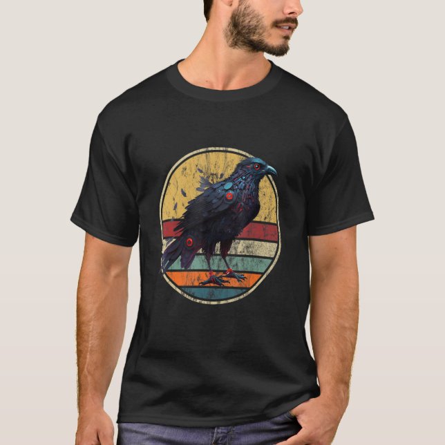 Robot Raven Outfit Spy Bird Apparel Futuristic Ret T-Shirt (Front)