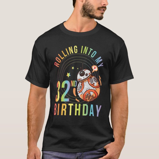Robot Rolling Into My 32nd Birthday Happy To Me 32 T-Shirt (Front)