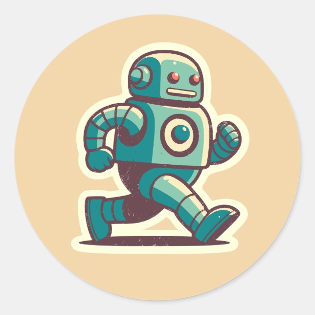 Robot Runner Classic Round Sticker (Front)