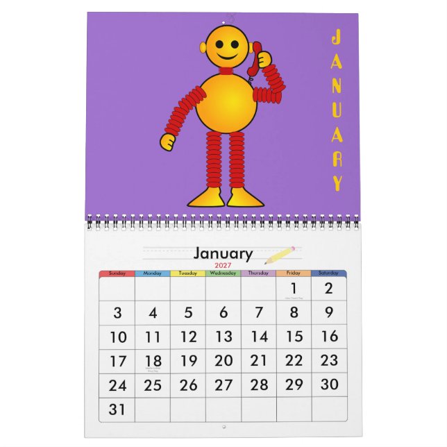 Robot sci-fi cartoon fun science fiction calendar (Jan 2027)