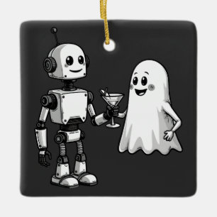 Robot Shaking Ghost Spooky Halloween Rebotic Ceramic Ornament