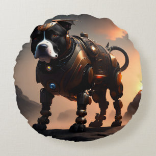 Robot Staffordshire Bull Terrier, Round Cushion