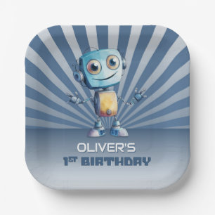 Robot Theme 1st Birthday Party Paper Plate