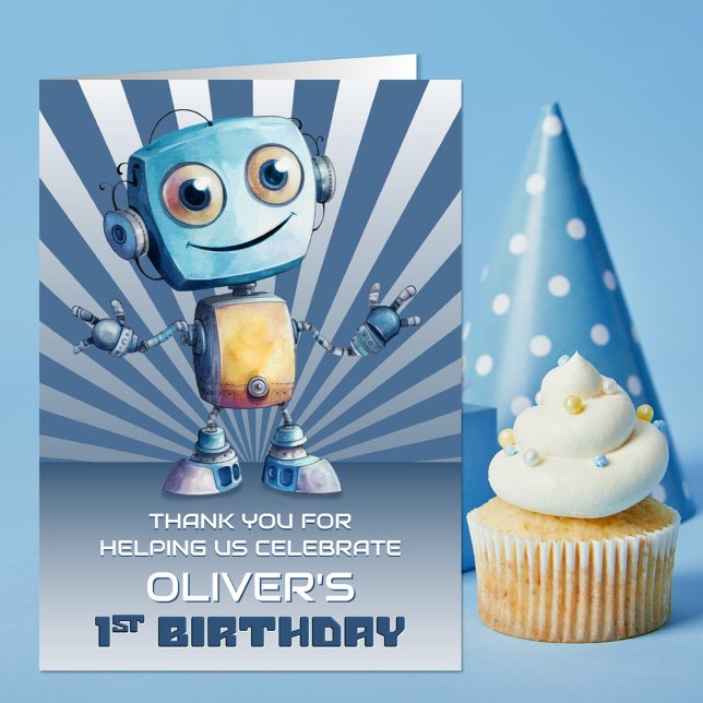 Robot Theme 1st Birthday Thank You (Creator Uploaded)
