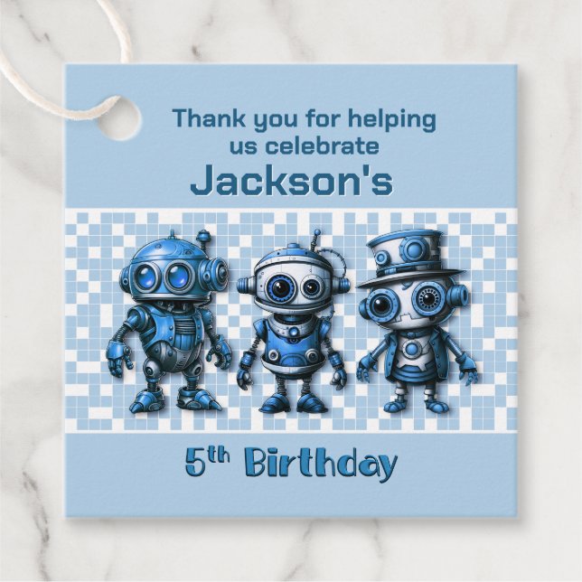 Robot Theme 5th Birthday Thank You Favour Tags (Front)