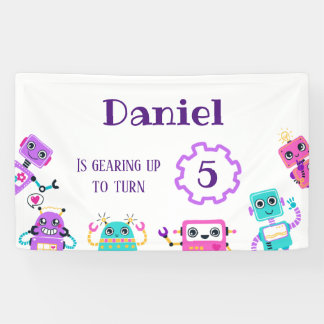 Robot theme birthday party backdrop banner