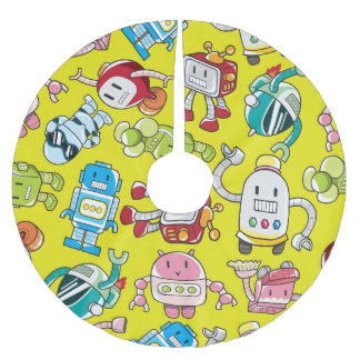 Robot Theme: Colourful Seamless Pattern. Brushed Polyester Tree Skirt