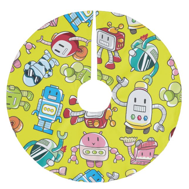 Robot Theme: Colourful Seamless Pattern. Brushed Polyester Tree Skirt (Front)