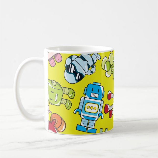 Robot Theme: Colourful Seamless Pattern. Coffee Mug (Left)