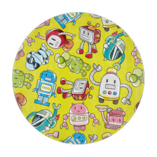 Robot Theme: Colourful Seamless Pattern. Cutting Board
