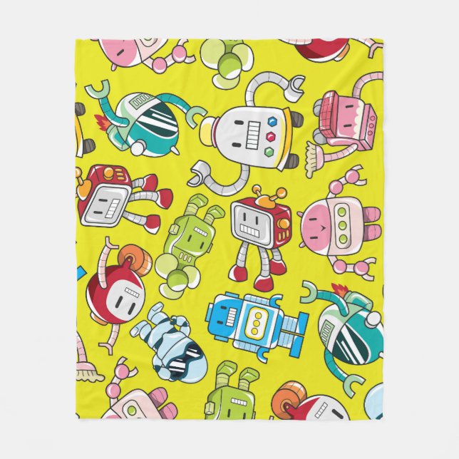 Robot Theme: Colourful Seamless Pattern. Fleece Blanket (Front)