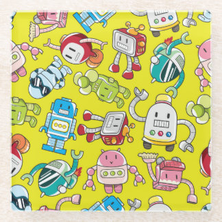Robot Theme: Colourful Seamless Pattern. Glass Coaster