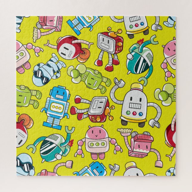 Robot Theme: Colourful Seamless Pattern. Jigsaw Puzzle (Vertical)