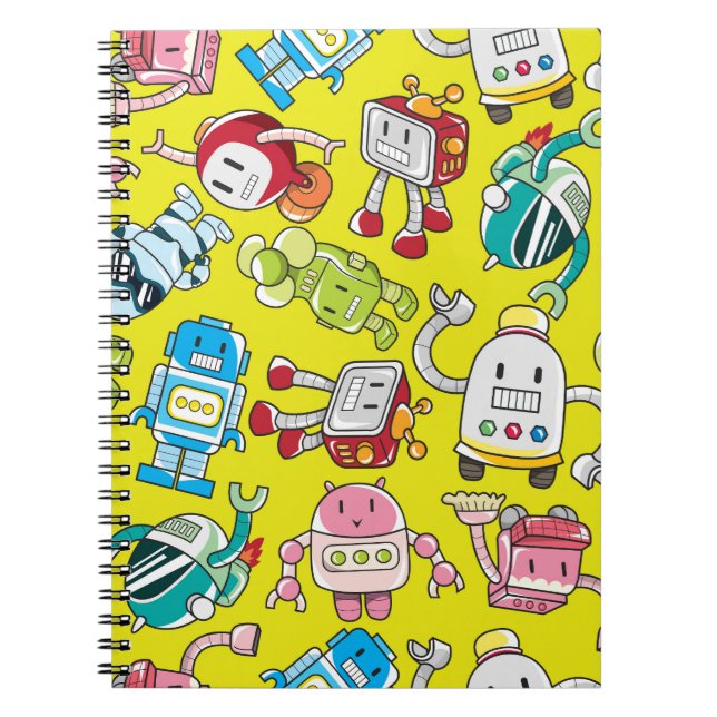 Robot Theme: Colourful Seamless Pattern. Notebook (Front)