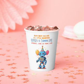 robot theme with balloons watercolor paper cups