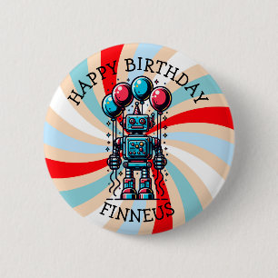 Robot Themed Boy's Happy Birthday 6 Cm Round Badge