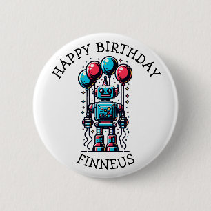 Robot Themed Boy's Happy Birthday 6 Cm Round Badge