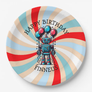 Robot Themed Boy's Happy Birthday Paper Plate