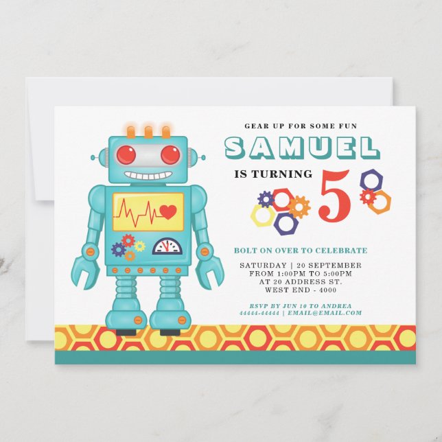 Robot Themed Party Invitation (Front)