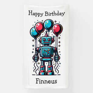 Robot Themed Personalised Birthday Banner