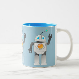 ROBOT TOY IN BLUE BACKGROUND Two-Tone COFFEE MUG