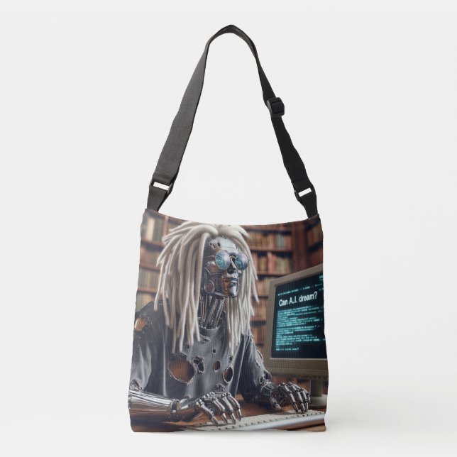 Robot Types at Keyboard Crossbody Bag (Front)