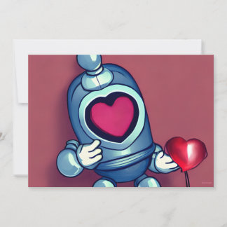 Robot Valentine Heart Balloon Holiday Card