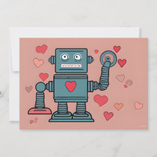 Robot Valentine Hearts Love Note Holiday Card